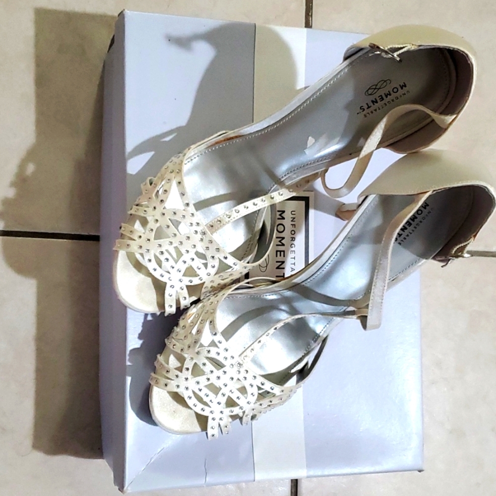 Beautiful embellished cream bridal/formal strappy stilettos.